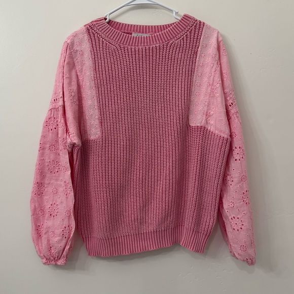 Fate Sweaters - Fate Sweater with pink eyelet sleeves Size Small